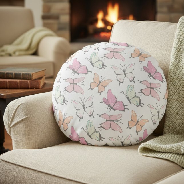 Cojín Redondo Patrón de mariposa (round pillow with butterfly pattern)