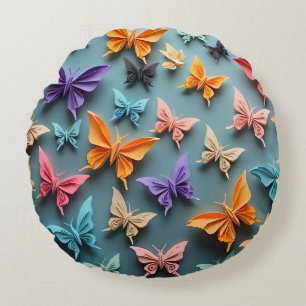 Cojín Redondo Patrón de mariposa de origen