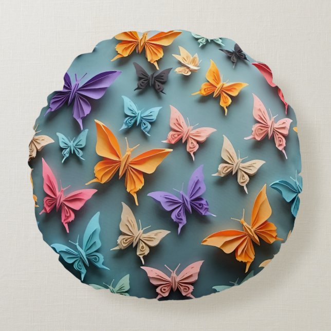 Cojín Redondo Patrón de mariposa de origen (Anverso)