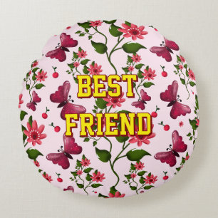 Cojín Redondo Patrón de mariposa floral personalizado y personal