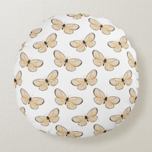Cojín Redondo Patrón de mariposas revoloteando caprichosas