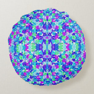 Cojín Redondo Patrón de meñiques violeta aqua azul lindo