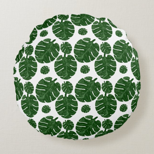 Cojín Redondo patrón de Monstera (Anverso)