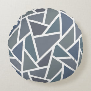Cojín Redondo Patrón de mosaico azul-gris