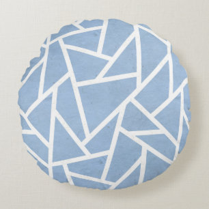 Cojín Redondo Patrón de mosaico azul pálido y blanco