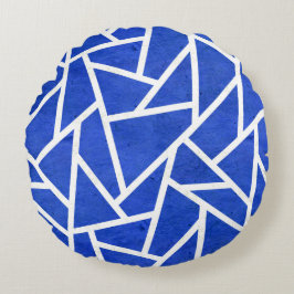 Cojín Redondo Patrón de mosaico azul y blanco real
