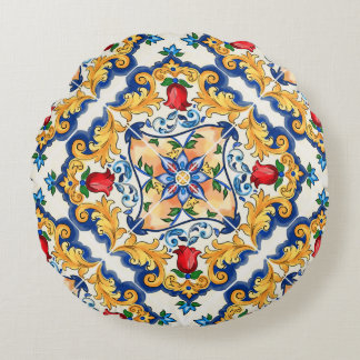 Cojín Redondo Patrón de mosaico colorido de mallica siciliana