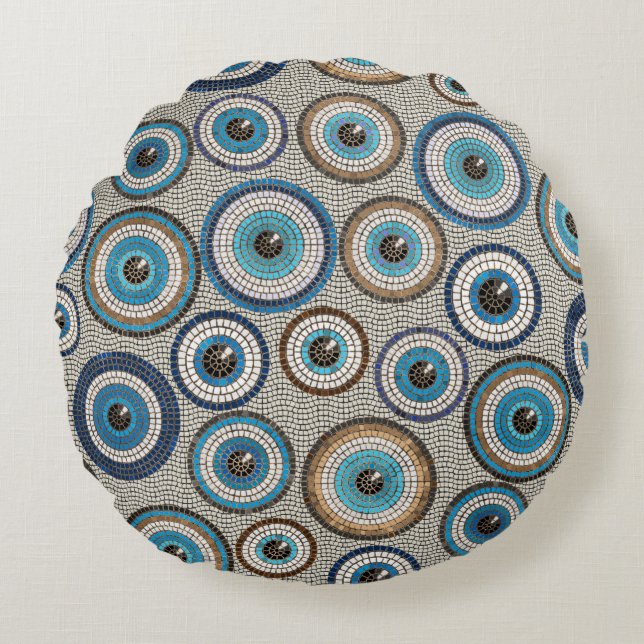 Cojín Redondo Patrón de mosaico de ojos malvados (Anverso)