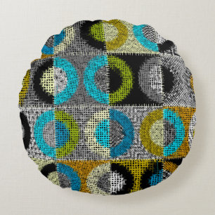 Cojín Redondo Patrón de mosaico, imitación de lienzo áspero.