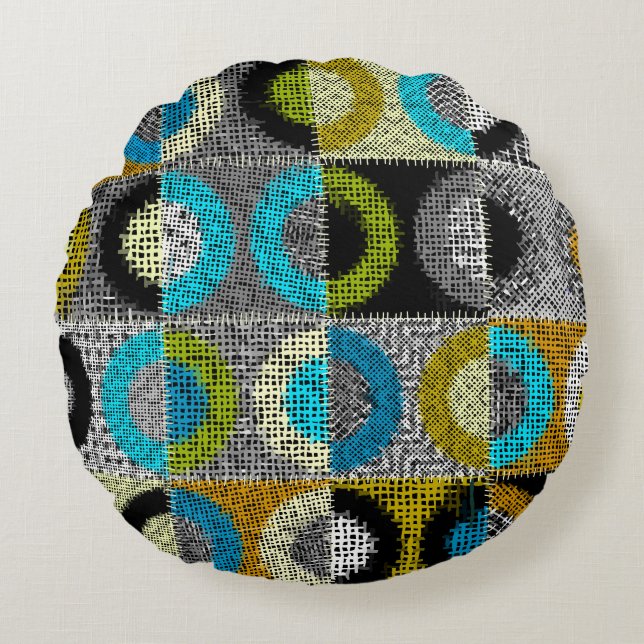 Cojín Redondo Patrón de mosaico, imitación de lienzo áspero. (Anverso)