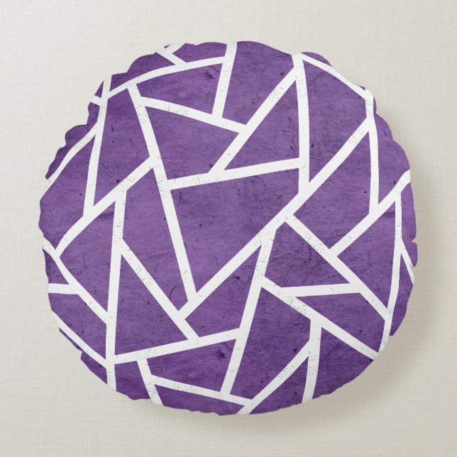 Cojín Redondo Patrón de mosaico morado y blanco (Anverso)