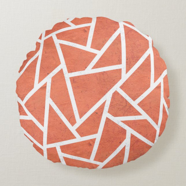 Cojín Redondo Patrón de mosaico naranja mandarín (Anverso)