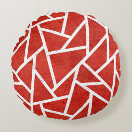 Cojín Redondo Patrón de mosaico rojo y blanco