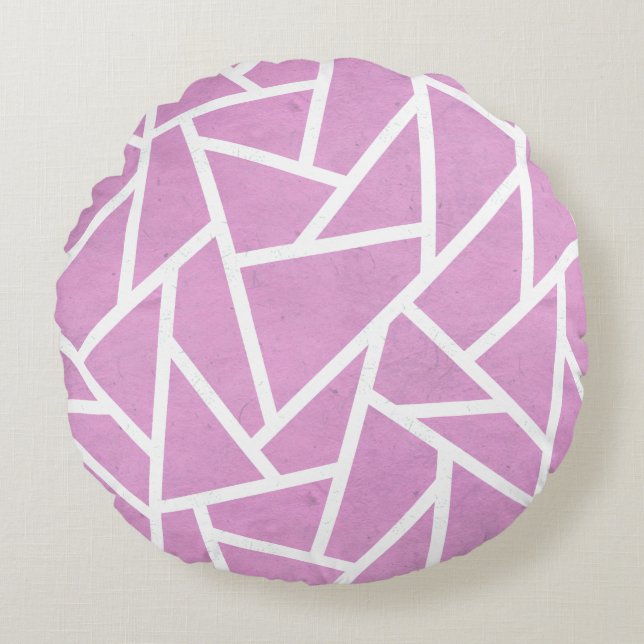 Cojín Redondo Patrón de mosaico rosa y blanco (Anverso)