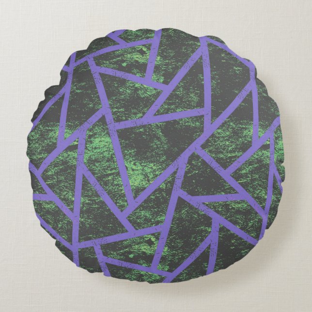 Cojín Redondo Patrón de mosaico violeta y verde (Anverso)
