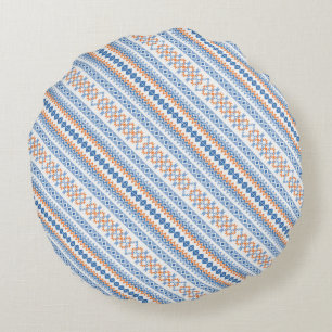 Cojín Redondo Patrón de motivos tribales azteca azul lindo naran