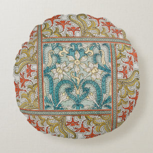 Cojín Redondo Patrón de Narciso Art Nouveau Antiguo Verneuil