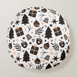 Cojín Redondo Patrón de Navidades blancos y negros