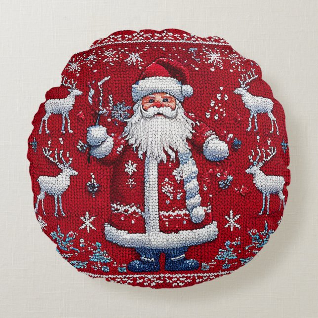 Cojín Redondo Patrón de navidades coloridos (Anverso)