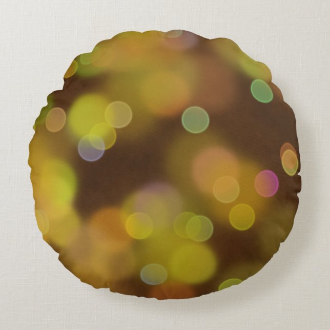 Cojín Redondo Patrón de Navidades dorados en Fawn Brown (Anverso)