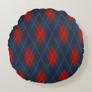 Cojín Redondo Patrón de Navidades Royal Blue Argyle