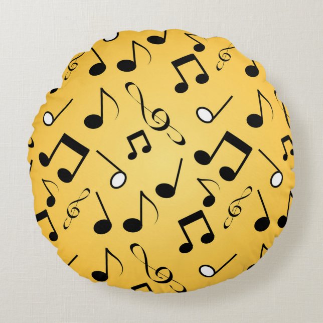 Cojín Redondo Patrón de notas musicales (Anverso)