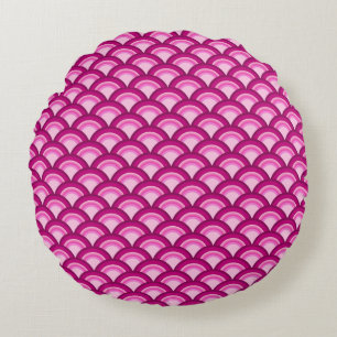 Cojín Redondo Patrón de ondas Art Deco - magenta y rosa
