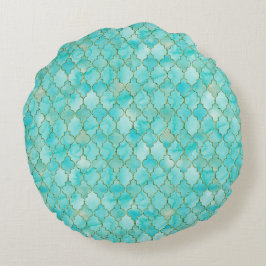 Cojín Redondo Patrón de oro y Aqua Maroccan
