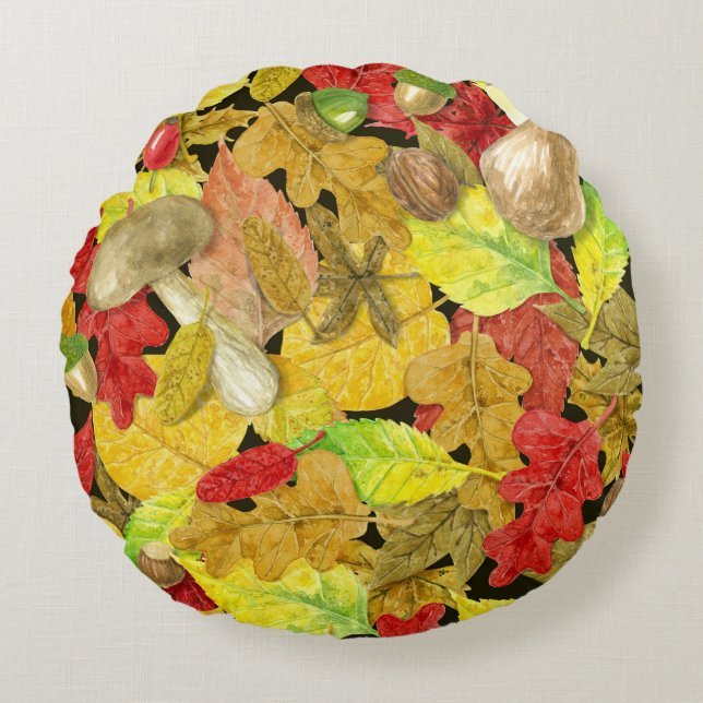 Cojín Redondo Patrón de otoño acuático (Anverso)