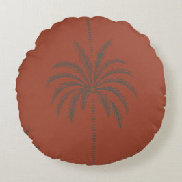 Cojín Redondo Patrón de palmera tropical minimalista en terracot