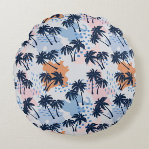 Cojín Redondo Patrón de palmeras de verano sin soldadura,palmera