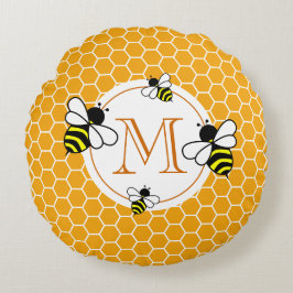 Cojín Redondo Patrón de panal de abeja con monograma