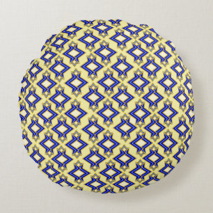 Cojín Redondo Patrón de papel pintado Art Deco, beige y azul