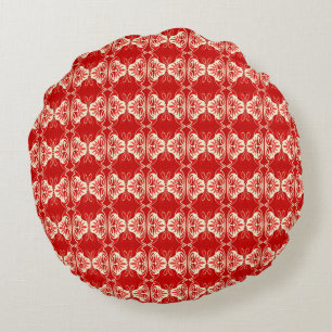 Cojín Redondo patrón de papel pintado Art Deco - rojo y blanco