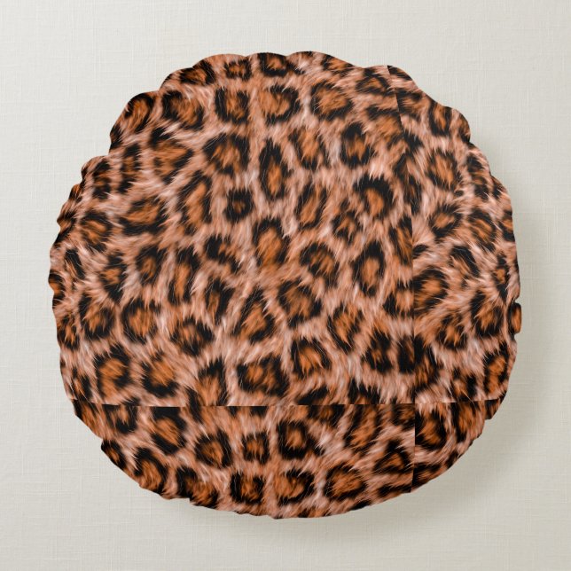 Cojín Redondo Patrón de piel marrón de gato leopardo de Jaguar-2 (Anverso)