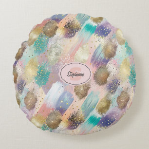 Cojín Redondo Patrón de pincel diagonal vibrante