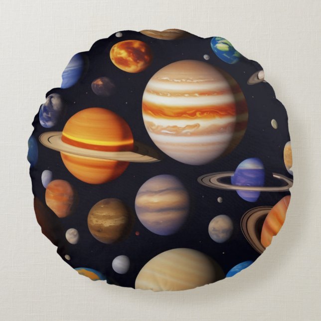 Cojín Redondo Patrón de planetas (Anverso)