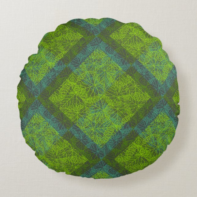 Cojín Redondo Patrón de plantas.12c DGrey BG (Anverso)