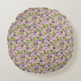 Cojín Redondo Patrón de plantas A03.b BG rosa