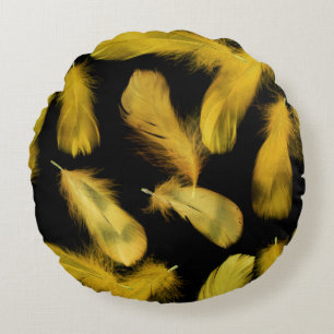 Cojín Redondo Patrón de plumas amarillas