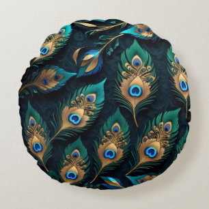 Cojín Redondo Patrón de plumas de papercut Peacock