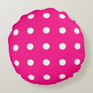 Cojín Redondo Patrón de punto de polka rosa caliente