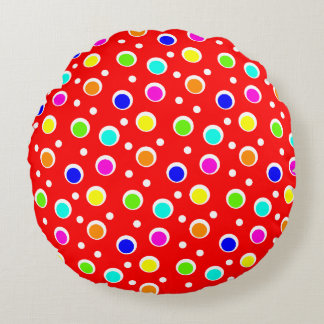 Cojín Redondo Patrón de puntos de colores brillantes
