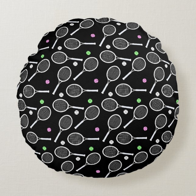 Cojín Redondo Patrón de raqueta de tenis (Anverso)