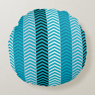 Cojín Redondo Patrón de rayas de chevron azul turquesa moderno