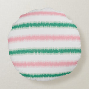 Cojín Redondo Patrón de rayas ikat verde rosa texturizado modern