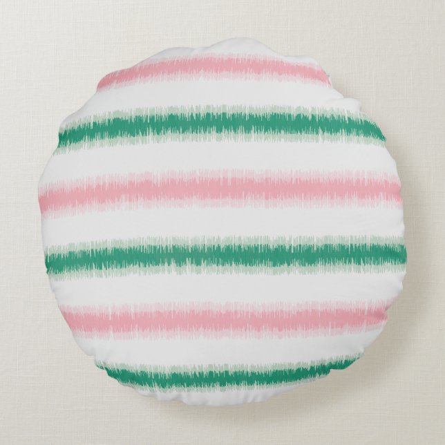 Cojín Redondo Patrón de rayas ikat verde rosa texturizado modern (Reverso)