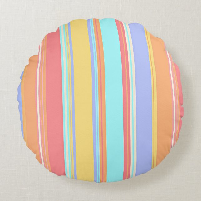 Cojín Redondo Patrón de rayas pastel (Anverso)