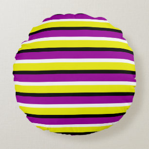 Cojín Redondo Patrón de rayas púrpura amarillo