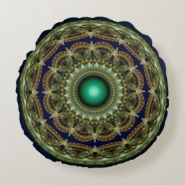 Cojín Redondo Patrón de redondeo fractal alcaleidoscópico verde